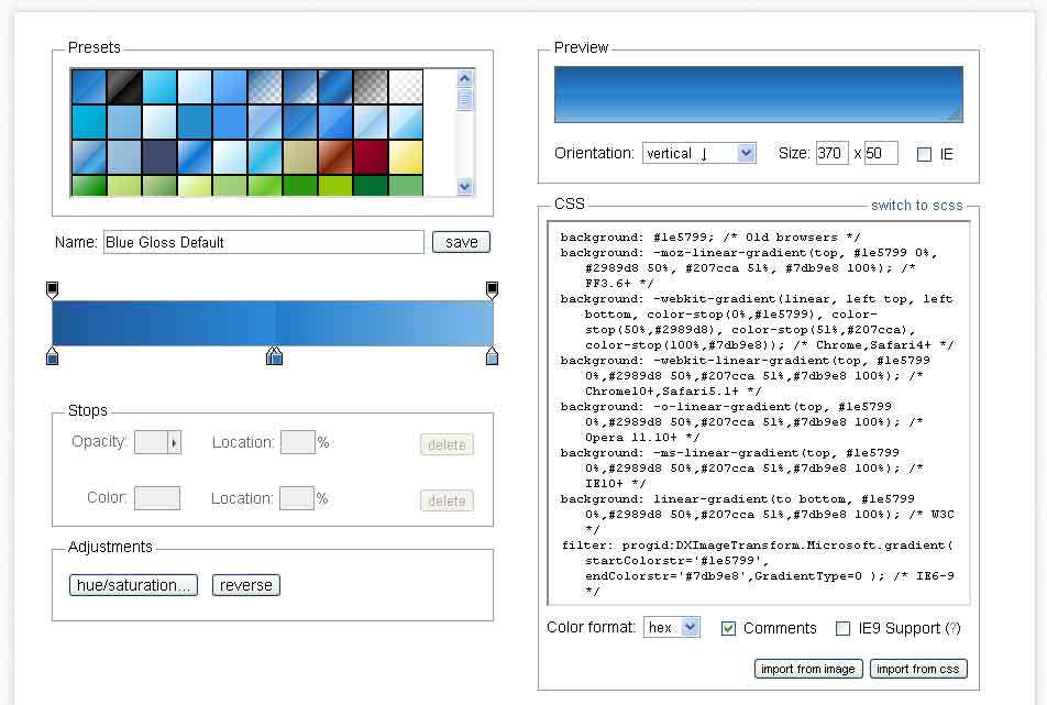 Screenshot of ColorZilla Gradient Generator